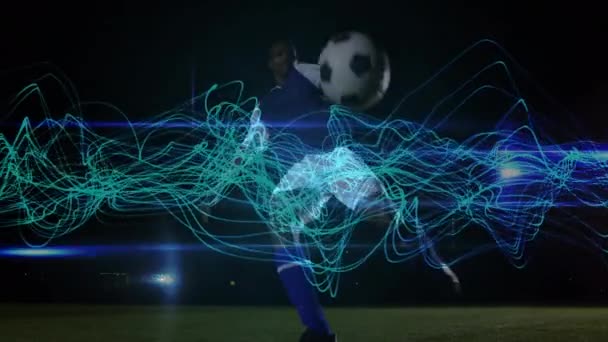 Animação Trilhas Luz Sobre Jogador Futebol Americano Africano Conceito Global — Vídeo de Stock