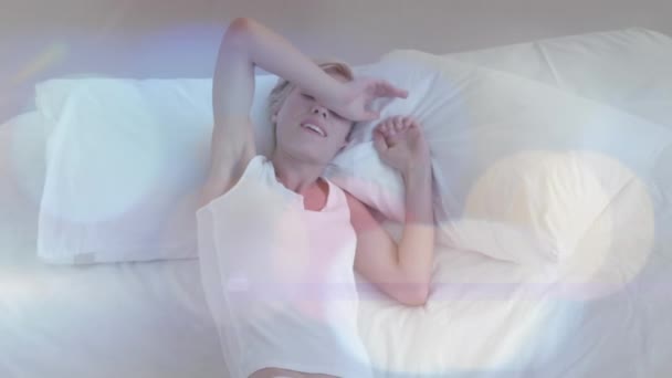 Animation Light Spots Caucasian Woman Waking Global Medicine Digital Interface — Stock Video