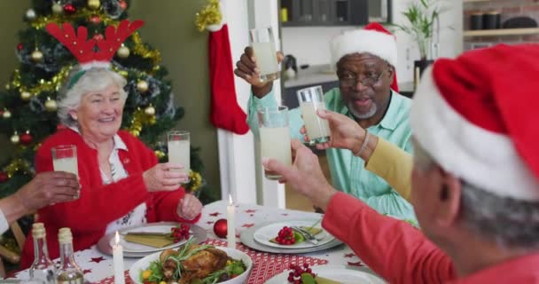 세례명은 크리스마스 식탁에서 노인들 친구들에게 보내는 메시지를 크리스마스 디지털 비디오 — 비디오