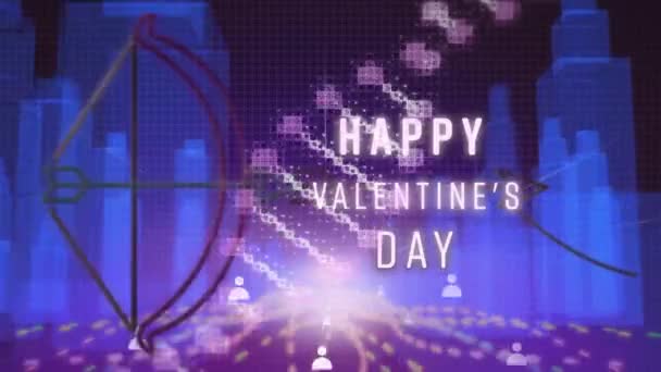 Animație Fericit Valentine Text Peste Strand Adn Oraș Digital Fundal — Videoclip de stoc