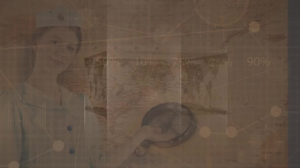Διαφανές Μπλοκ Παγκόσμιο Χάρτη Στο Φόντο Του Πλέγματος — Αρχείο Βίντεο