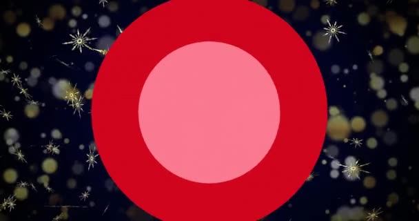 Animation Jul Hälsningar Text Röd Cirkel Över Snö Faller Svart — Stockvideo