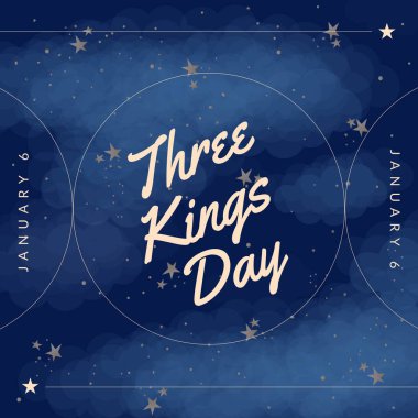 Bulutların üzerinde üç kralın günlük metni. Üç kral günü ve dijital olarak oluşturulan görüntü konsepti.