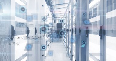 İş adamları üzerindeki simgelerle olan bağlantı ağının resmi. Küresel ağ ve iş teknolojisi kavramı.