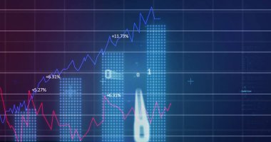 Donanma dijital uzayında işlenen çeşitli veri ve grafiklerin resmi. Küresel iş, finans, ekonomi, dijital arayüz ve teknoloji kavramı.