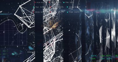 Siyah arkaplanda veri işleme ve bağlantı ağının resmi. Küresel iş, finans ve dijital arayüz kavramı dijital olarak oluşturulmuş görüntü.