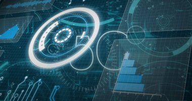 Sunucu odasında 5G metin ile tarama alanı görüntüsü. Küresel teknoloji, bilgisayar ve dijital arayüz kavramı dijital olarak oluşturulmuş görüntü.