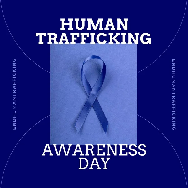 Composite Blue Awareness Ribbon Human Trafficking Awareness Day End Human — Stock Photo, Image