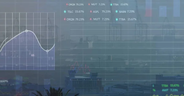 Şehir Manzarası Üzerinde Finansal Veri Işleme Resmi Küresel Finans Veri — Stok fotoğraf