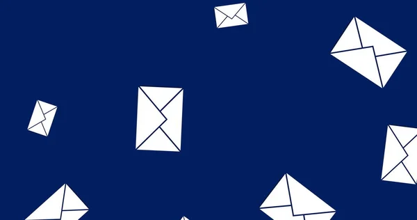 Image of emails scattered over navy background. Electronic mail, communication, connections, internet and technology concept.