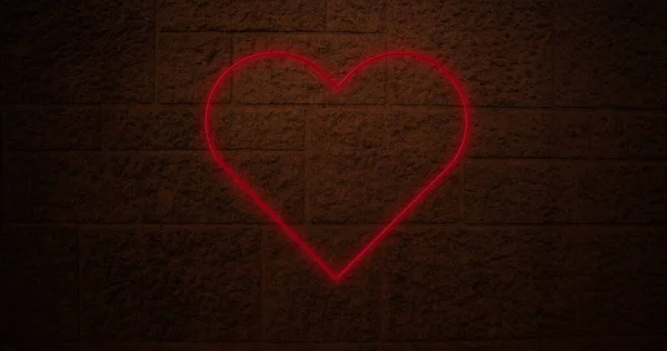 Bild Eines Neonfarbenen Herzens Über Einer Dunklen Ziegelwand Social Media — Stockfoto