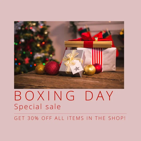 Zusammensetzung Des Verkaufstextes Boxtag Über Weihnachtsgeschenke Und Dekorationen Weihnachten Boxtag — Stockfoto