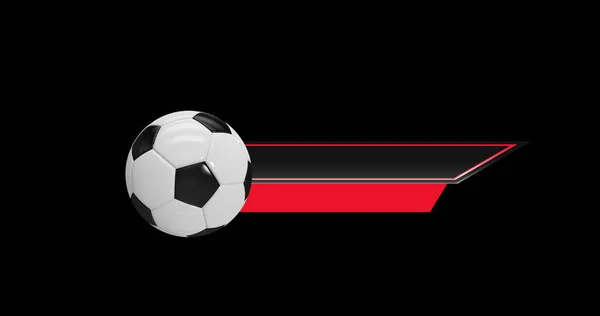 Futbol Topu Görüntüsü Siyah Arka Planda Kırmızı Kurdele Spor Oyunlar — Stok fotoğraf