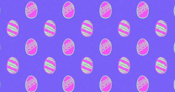Imagen Huevos Pascua Con Estampado Rosa Verde Sobre Fondo Púrpura — Foto de Stock