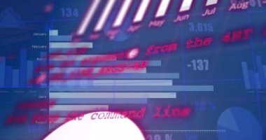 Mavi arka planda finansal veri işleme animasyonu. Küresel teknoloji, finans ve dijital arayüz kavramı dijital olarak oluşturulmuş video.