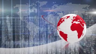 Dünya haritasının animasyonu ve şebeke üzerinde dünya. Küresel veri işleme ve bağlantılar konsepti dijital olarak oluşturulmuş video.