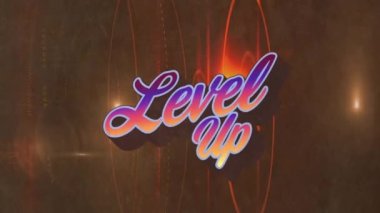 Kahverengi arkaplanda daireler çizerek seviye atlamanın canlandırması. Video oyunları, iletişim ve teknoloji konsepti dijital olarak oluşturuldu.