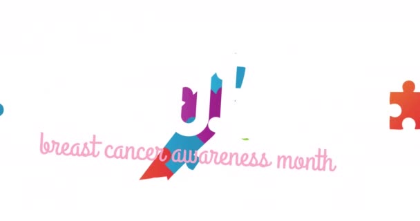 Animation Bröstcancer Medvetenhet Månadstext Över Pussel Bröstcancer Medvetenhet Månad Firande — Stockvideo