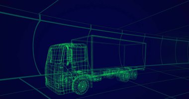 Donanma Dijital Alanındaki Kamyon Projesi. Sanal gerçeklik, metaevren, dijital arayüz ve teknoloji kavramı.