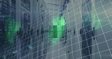 Sunucu odasında veri işleme resmi. küresel iş ve dijital arayüz kavramı dijital olarak oluşturulmuş görüntü.