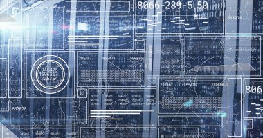 Sunucu odasında veri işleme resmi. küresel iş ve dijital arayüz kavramı dijital olarak oluşturulmuş görüntü.