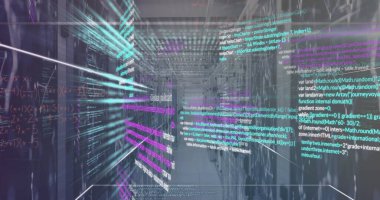 Sunucu odasında veri işleme resmi. küresel iş ve dijital arayüz kavramı dijital olarak oluşturulmuş görüntü.