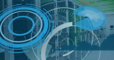 Sunucu odasında 5G metin ve veri işleme ile tarama alanı görüntüsü. Küresel teknoloji, bilgisayar ve dijital arayüz kavramı dijital olarak oluşturulmuş görüntü.