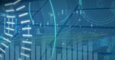 Şehir trafiğine karşı veri işleme ile dijital arayüz üzerinden 5G metin resmi. Küresel ağ ve bilgisayar arayüzü teknolojisi kavramı