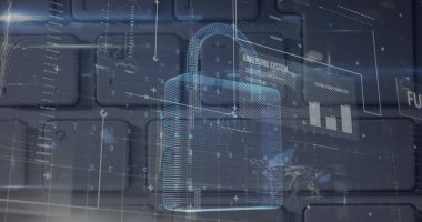 Çoklu metin, çubuk grafik ve bilgisayar klavyesinin üzerindeki haritaların asma kilidin birleşimi. Çoklu pozlama, veri, güvenlik, koruma, rapor, finans, küresel ve teknoloji kavramı.