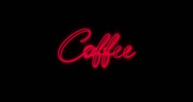Siyah arkaplanda neon kahve resmi. Parti, disko, iletişim, klasik neon ve reklam konsepti.