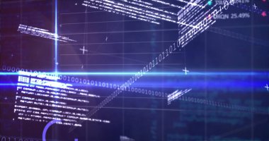 Donanma dijital uzayında işlenen çeşitli veri ve grafiklerin resmi. Küresel iş, finans, ekonomi, dijital arayüz ve teknoloji kavramı.