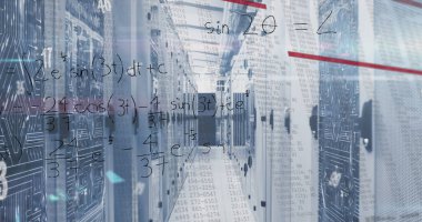 Sunucu odasında veri işleme resmi. küresel iş ve dijital arayüz kavramı dijital olarak oluşturulmuş görüntü.