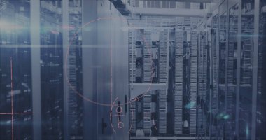 Sunucu odasında veri işleme resmi. küresel iş ve dijital arayüz kavramı dijital olarak oluşturulmuş görüntü.