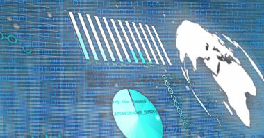 Veri işleme üzerinde finansal grafik resmi. Küresel bilim, bağlantılar, veri işleme ve dijital arayüz kavramı dijital olarak oluşturuldu.