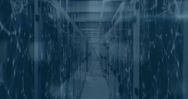 Sunucu odasındaki bağlantı ağının bileşimi. Küresel teknoloji, bilgisayar ve dijital arayüz kavramı dijital olarak oluşturulmuş görüntü.