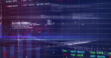 Donanma dijital uzayında işlenen çeşitli veri ve grafiklerin resmi. Küresel iş, finans, ekonomi, dijital arayüz ve teknoloji kavramı.