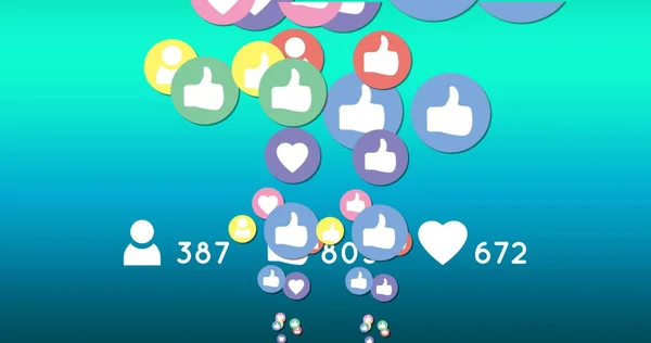 Image of social media reactions over blue background. Social media, communication, connections, global network and new technology concept digitally generated video.