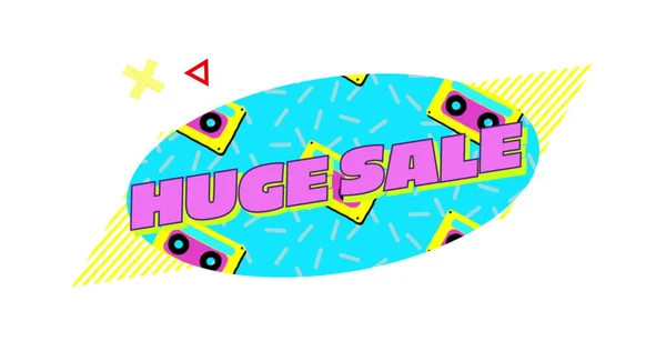 Bild Von Retro Huge Sale Text Schleife Über Bunten Formen — Stockfoto