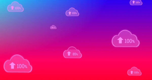 グラデーションの背景に雲の中の割合と矢印記号を持つ複数の数字のイラスト コピースペース シンボル クラウドコンピューティング アップロードと技術の概念 — ストック写真
