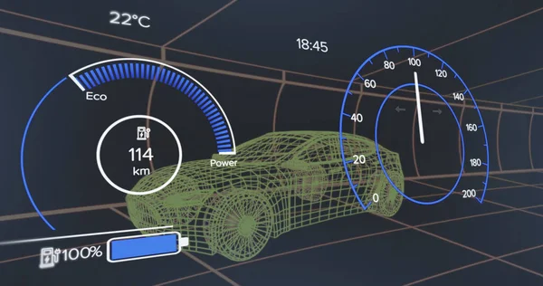 Σύνθεση Του Αυτοκινήτου Interface Πάνω Από Ψηφιακό Αυτοκίνητο Μαύρο Φόντο — Φωτογραφία Αρχείου