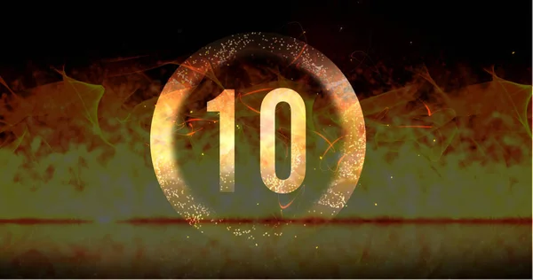 Afbeelding Van Ring Gloeiende Nummer Tien Dramatische Countdown Vlammende Vuurachtergrond — Stockfoto