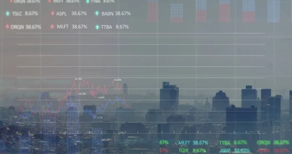 Şehir Manzarası Üzerinde Finansal Veri Işleme Resmi Küresel Işletme Veri — Stok fotoğraf