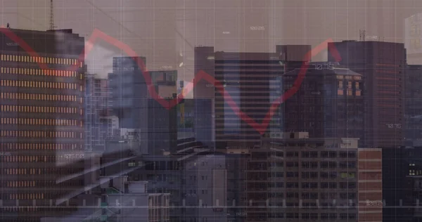 Bild Finacial Databehandling Över Stadsbilden Global Verksamhet Ekonomi Databehandling Och — Stockfoto