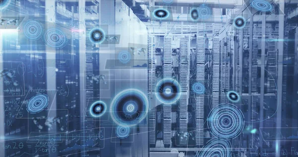 Imagem Equações Matemáticas Processamento Dados Contra Sala Servidor Computador Interface — Fotografia de Stock