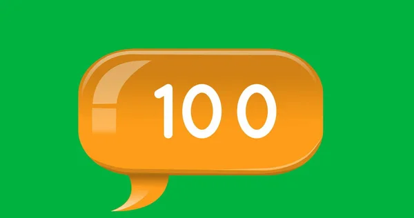 Kép 100 Sárga Beszéd Buborék Zöld Háttérrel Közösségi Média Kommunikáció — Stock Fotó