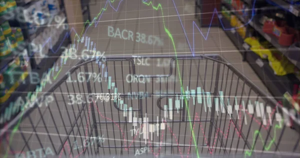 Bild Der Finanzdatenverarbeitung Über Den Warenkorb Globales Einkaufen Geschäft Finanzen — Stockfoto