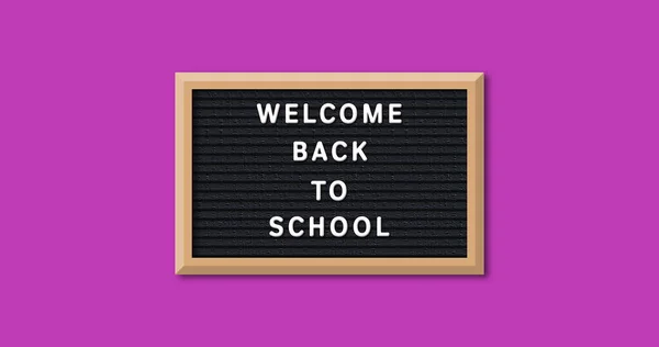 Bild Des Willkommens Zurück Der Schule Bord Über Rosa Hintergrund — Stockfoto
