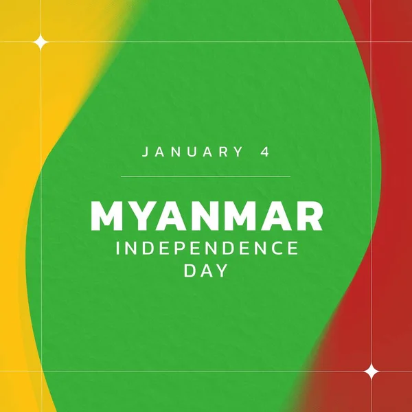 Composition of myanmar independence day text over flag of myanmar. Myanmar independence day and celebration concept digitally generated image.