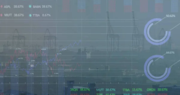 Afbeelding Van Finaciële Gegevensverwerking Stadsgezicht Global Business Financiën Gegevensverwerking Digitaal — Stockfoto