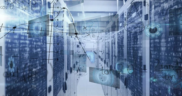 The global network of internet service providers or data processing centres is a vast and complex system this image showcases the digital image of mathematics problems on a green background